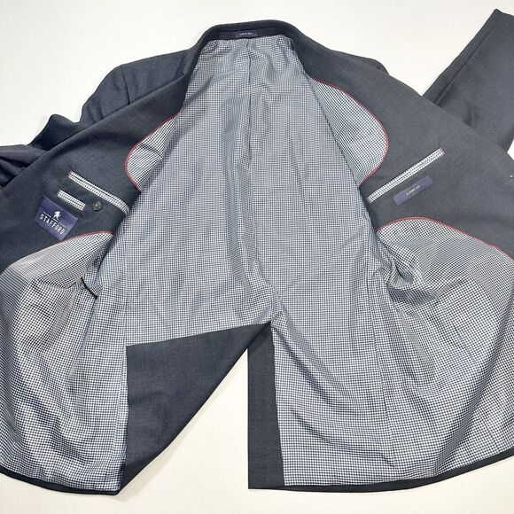 STAFFORD Mens Charcoal Wool Silver Buttons Blazer Jacket Sport Coat 42 R - Picture 3 of 9